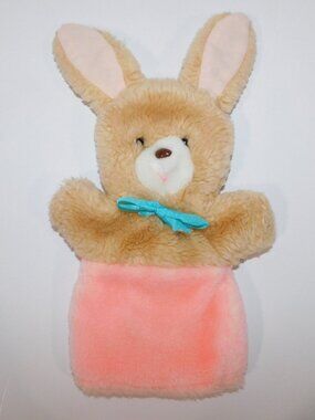 Vintage 70s Brown Pink Bunny Rabbit Animal Fair Plush hand Puppet 11"
